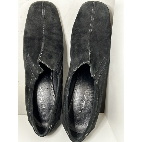 Liz Claiborne Boots Womens 8 1/2 Anandale Low Ankle Bootie Black Suede Heels - Picture 5 of 7